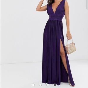 ASOS Tall Premium Lace Insert Pleated Maxi Dress